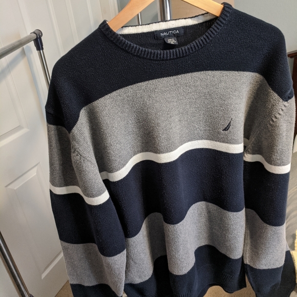 Nautica Sweater navy and gray thick stripe - Picture 4 of 5